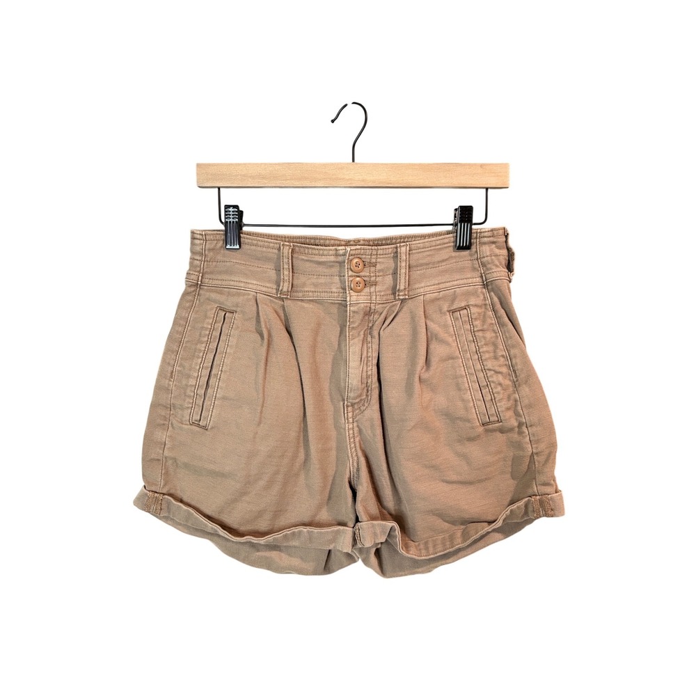 American Eagle Tan Shorts Womens 4 High Waisted Pleated Stretch Khaki Chino Boho